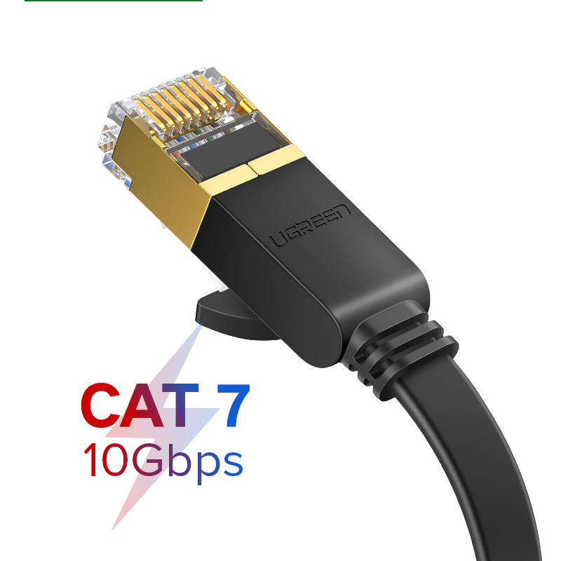 Ugreen 25215 Cáp mạng Cat7 dẹt U/FTP dài 10M tốc độ 10Gbps tần số 600Mhz cao cấp